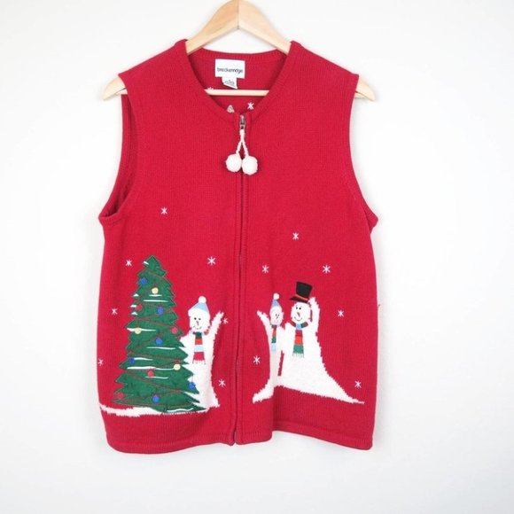 Vintage Sweaters - Vintage Ugly Christmas Sweater Vest Snowman